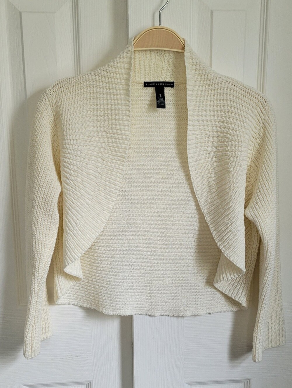 Chicos Black Label Cream Open-Front Crop Sweater Cardigan Shrug Linen Cotton, 2